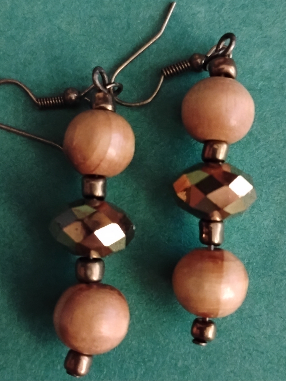 Handcrafted Brown Bead Drop Earrings - Wooden & Faceted Accent